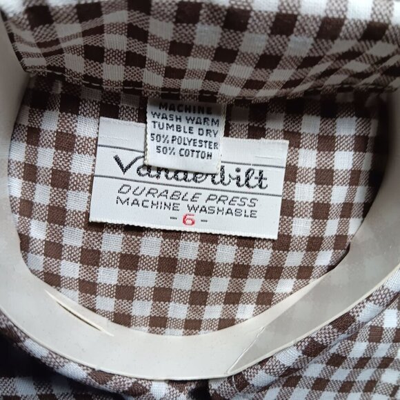 NOS NEW BOYS  Sz 6 True Vtg 70s VANDERBILT BROWN CHEKCER HIPPY MOD SHIRT USA - Picture 3 of 4